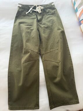 Olive Green Casual Decorative Drawstring Pants